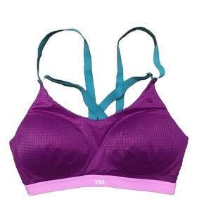 Victoria's Secret VSX Sports Bra 34D Purple Teal Strappy Racerback‎ Padded